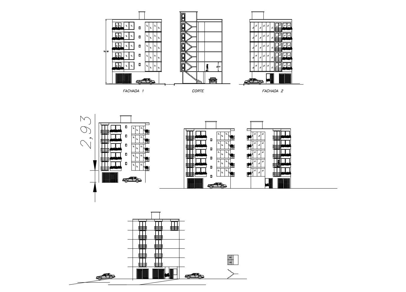 Architectural Drawing of the office building with elevation in dwg file