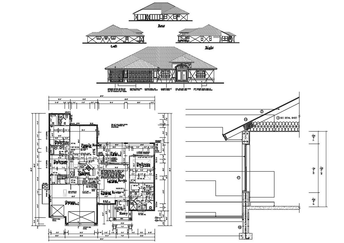 Architectural Elevation Design for Residential Houses CAD File