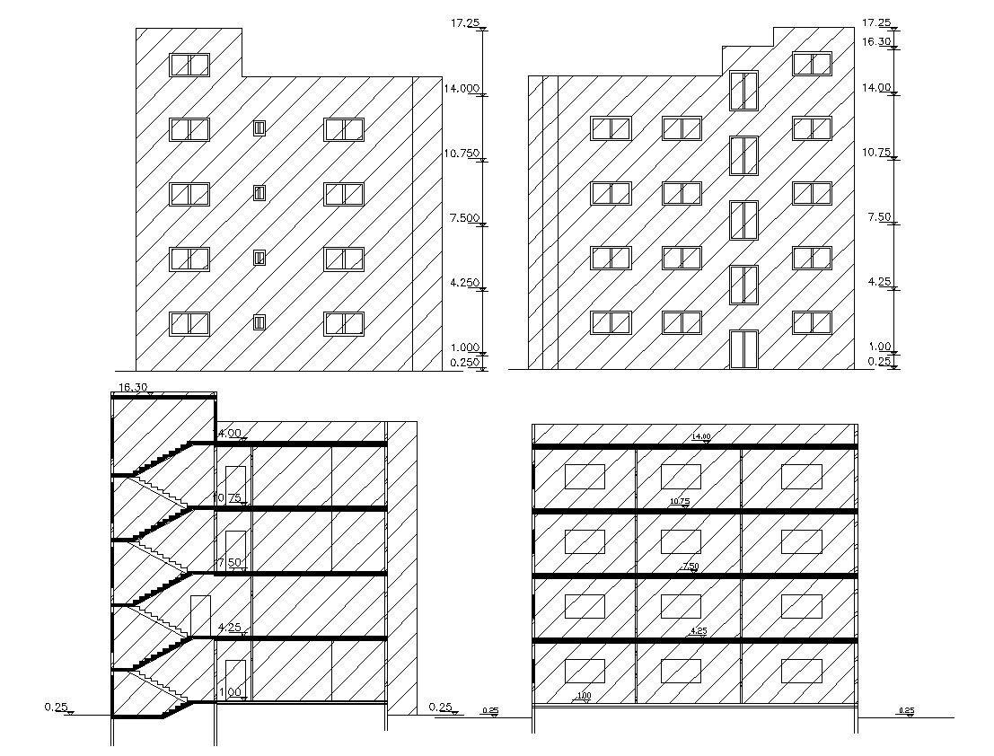 Architectural Flat Elevations And Sections AutoCAD File