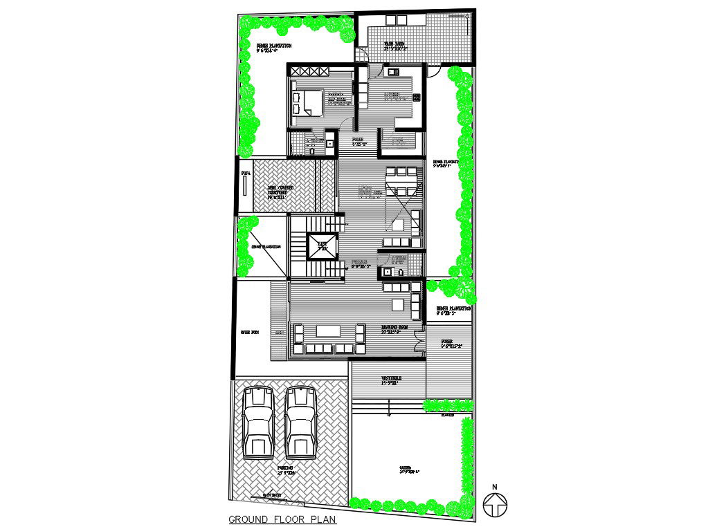 Architectural Home Ground Floor Plan AutoCAD Drawing