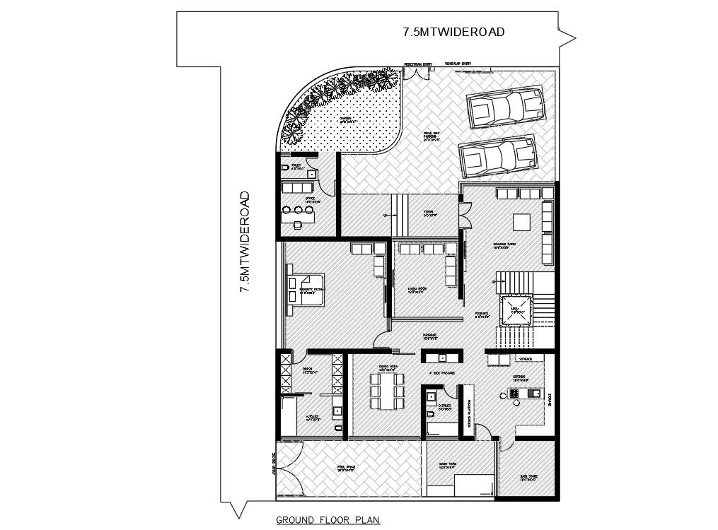 Architectural Modern Bungalow Planning Design DWG File