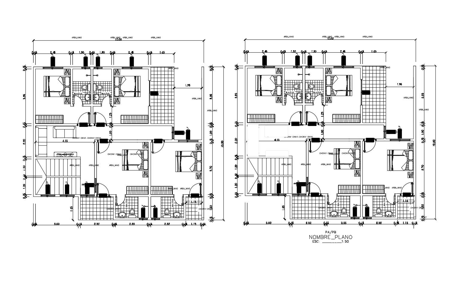 Architectural Plan of residential house with detail dimension in dwg file