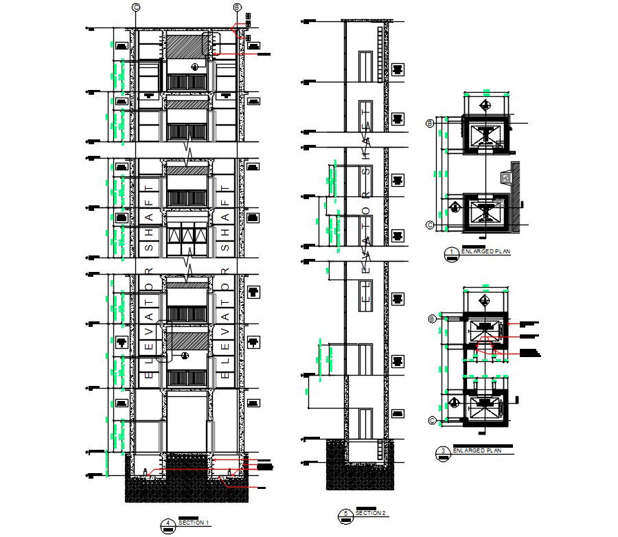 Architectural Scenic Elevator plans and section