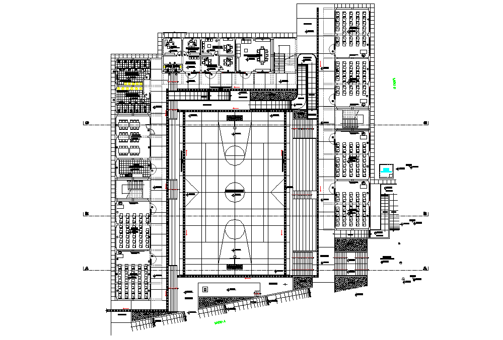 Architectural School project plan detail dwg file
