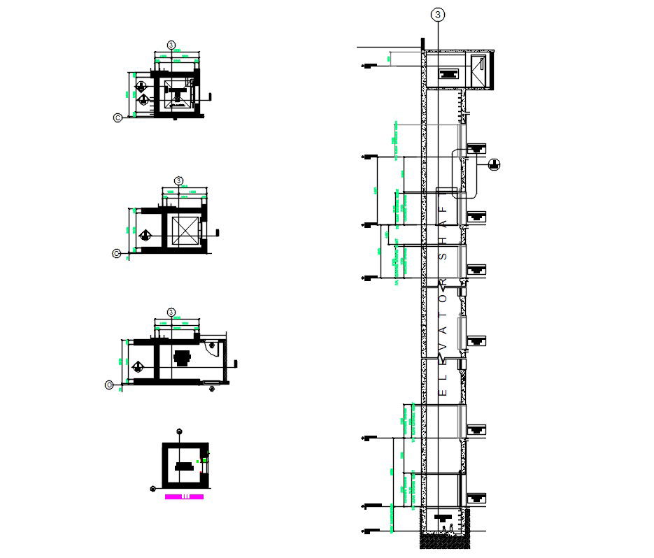 Architectural Service elevator and Blowup detail