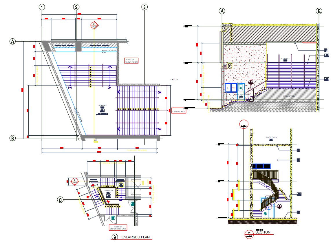 Architectural Stair Section And Plan CAD Drawing
