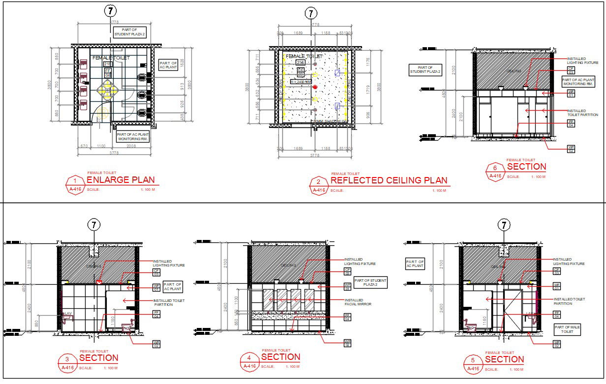 Architectural Toilet Plans And Section Drawing