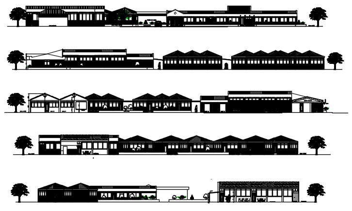 Architectural collage elevations in dwg file