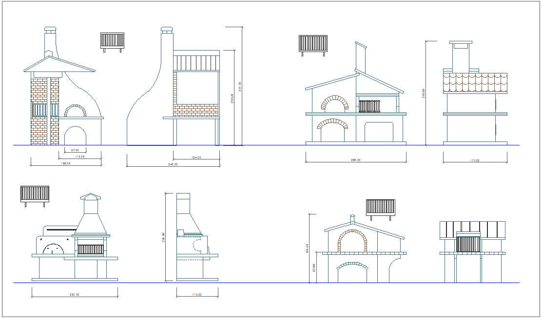 Architectural container design with different shape elevation dwg file