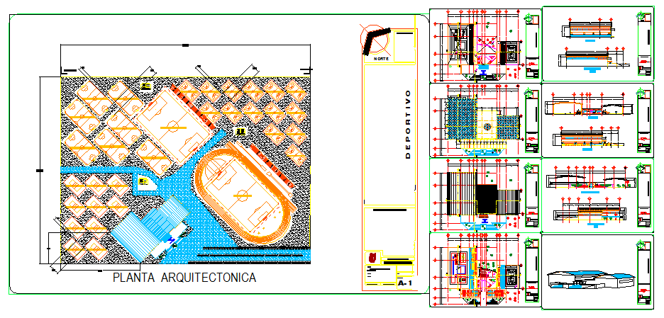Architectural design of Sport center design drawing