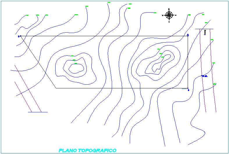 Architectural detail of topographic map for commercial complex dwg file