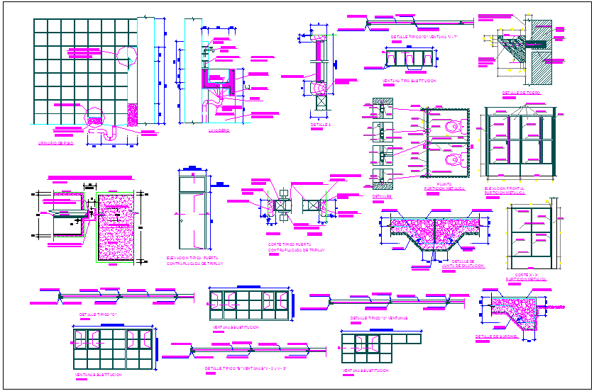Architectural detail view for educational area dwg file