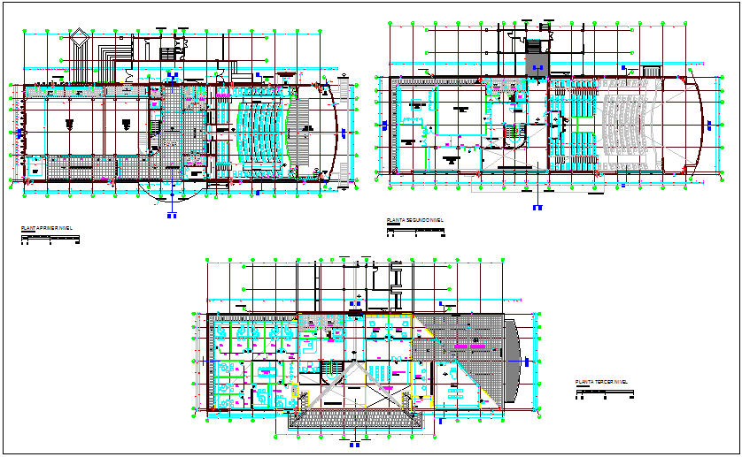 Architectural floor plan of cultural center dwg file
