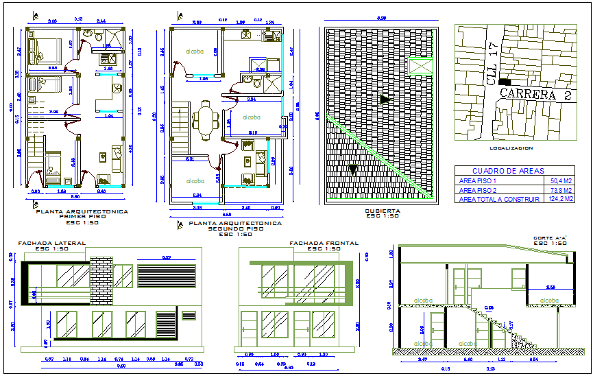 Architectural plan,cover plan and elevation of house dwg file