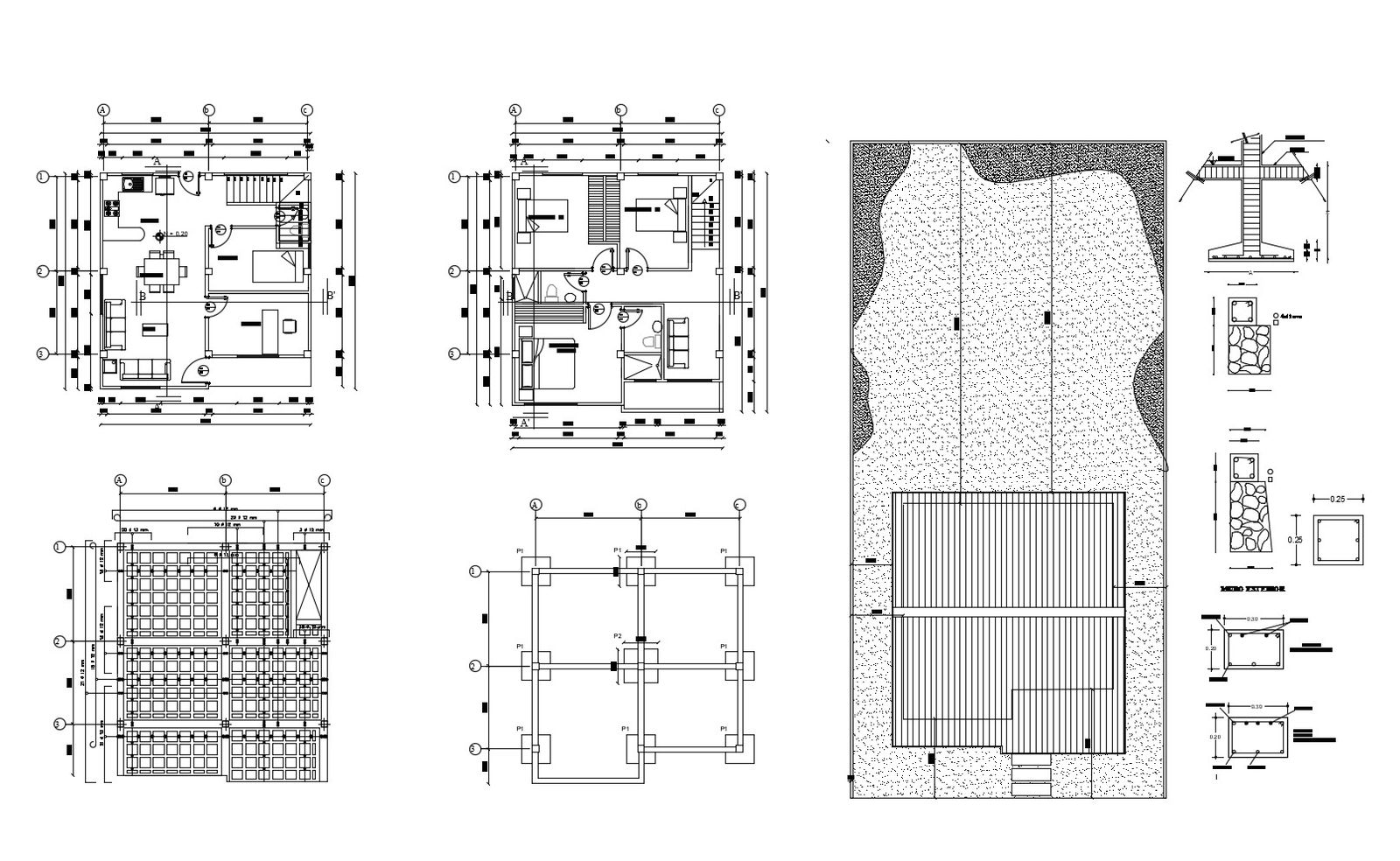 Architectural plan of 2 storey house 8.00mtr x 8.20mtr with detail dimension in dwg file