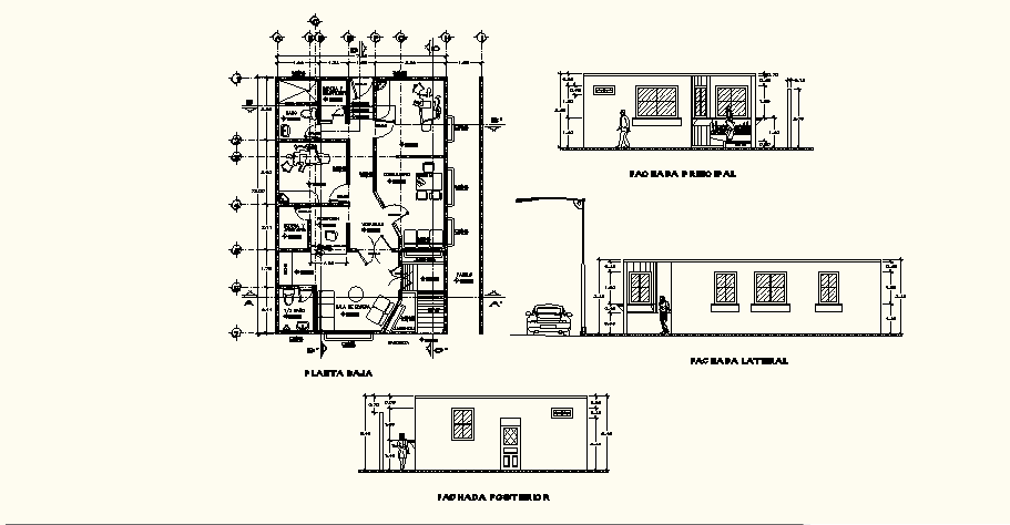 Architectural plan of Clinic 7.85mtr x 12.00mtr with section and elevation in dwg file