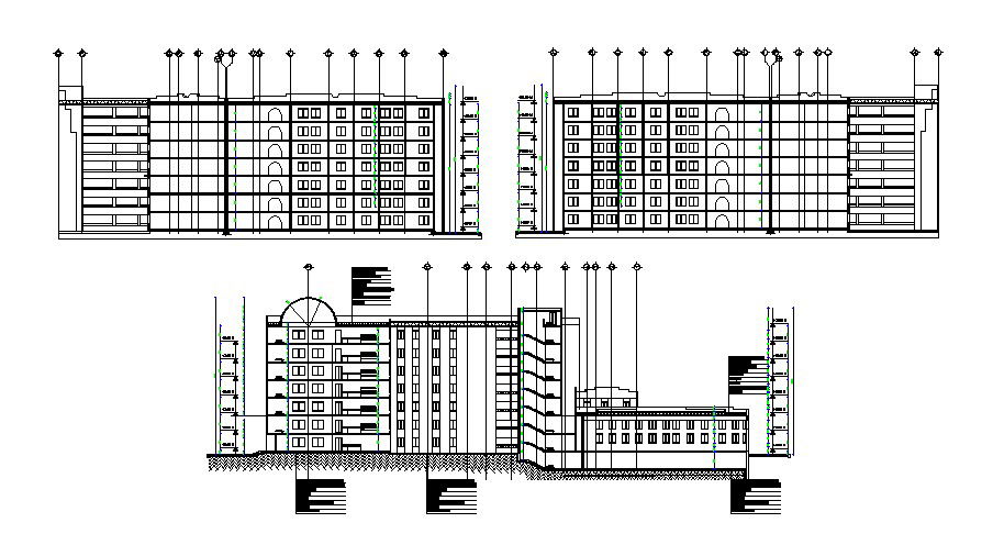 Architectural plan of Hospital with section and elevation in dwg file