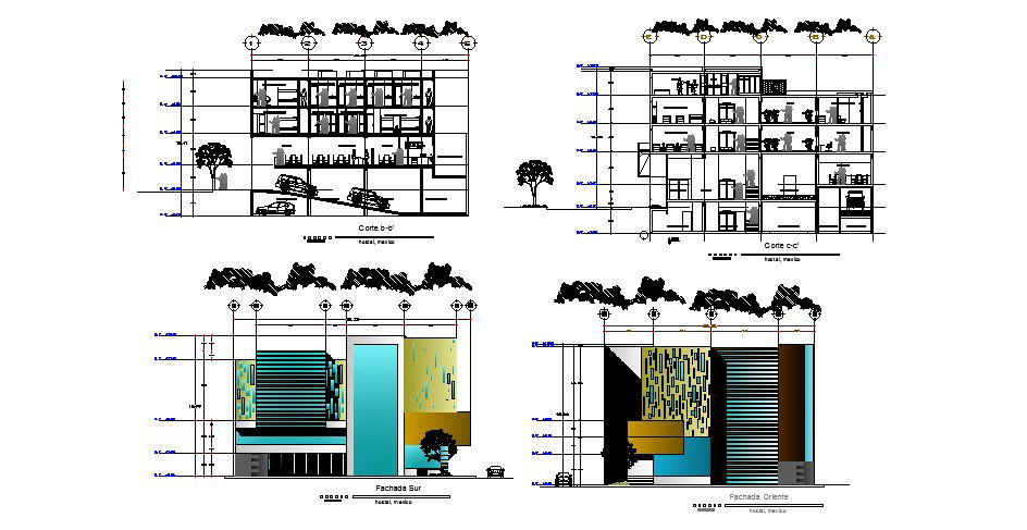 Architectural plan of Hostel with different section in dwg file