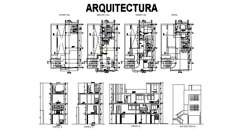 Architectural plan of Residential house 7.19mtr x 11.47mtr in autocad file with different section