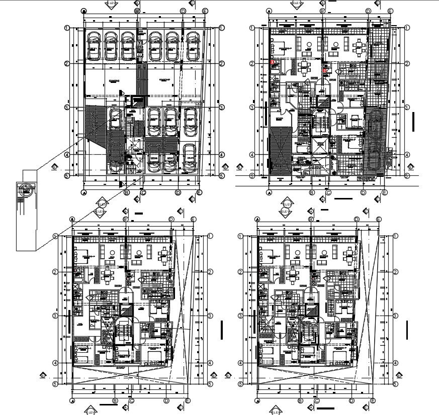 Residential building plans with detail dimension in DWG file