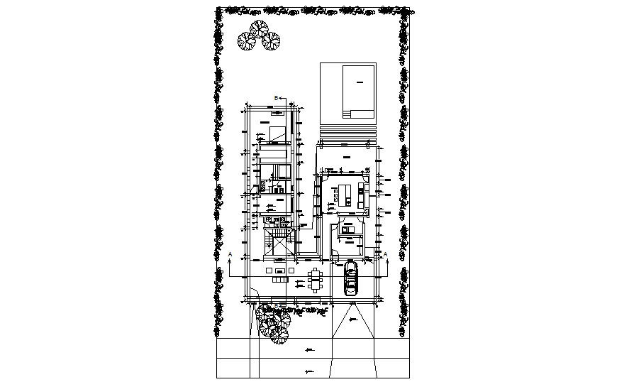 Architectural plan of a residential home with detail dimension in dwg file