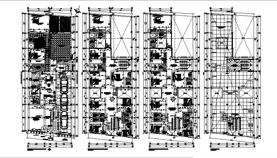 Architectural plan of apartment 10.00mtr x 27.70mtr with detail dimension in dwg file