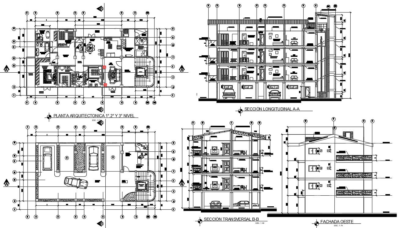 Apartment architecture design plans with detail dimension in DWG file