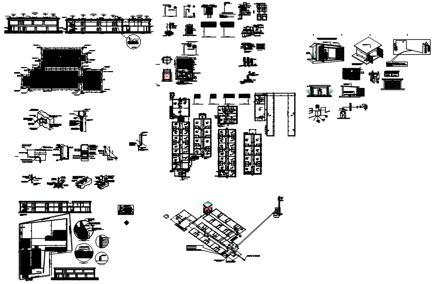 Architectural plan of building with detail dimension in dwg file