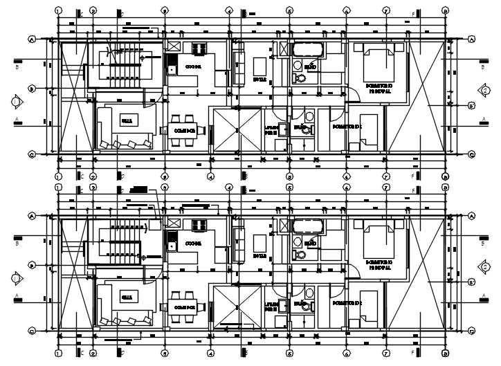 Architectural plan of house 5.95mtr x 20.00mtr with detail dimension in dwg file