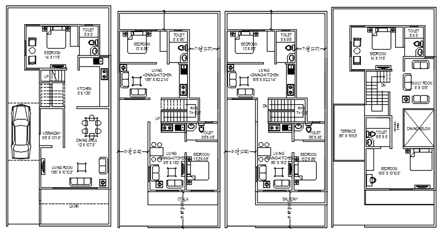 Architectural plan of house design with detail dimension in dwg file