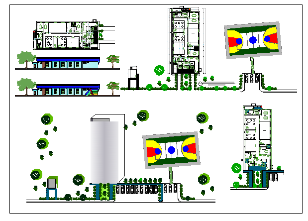 Architectural plan of nursery school with play ground view dwg file