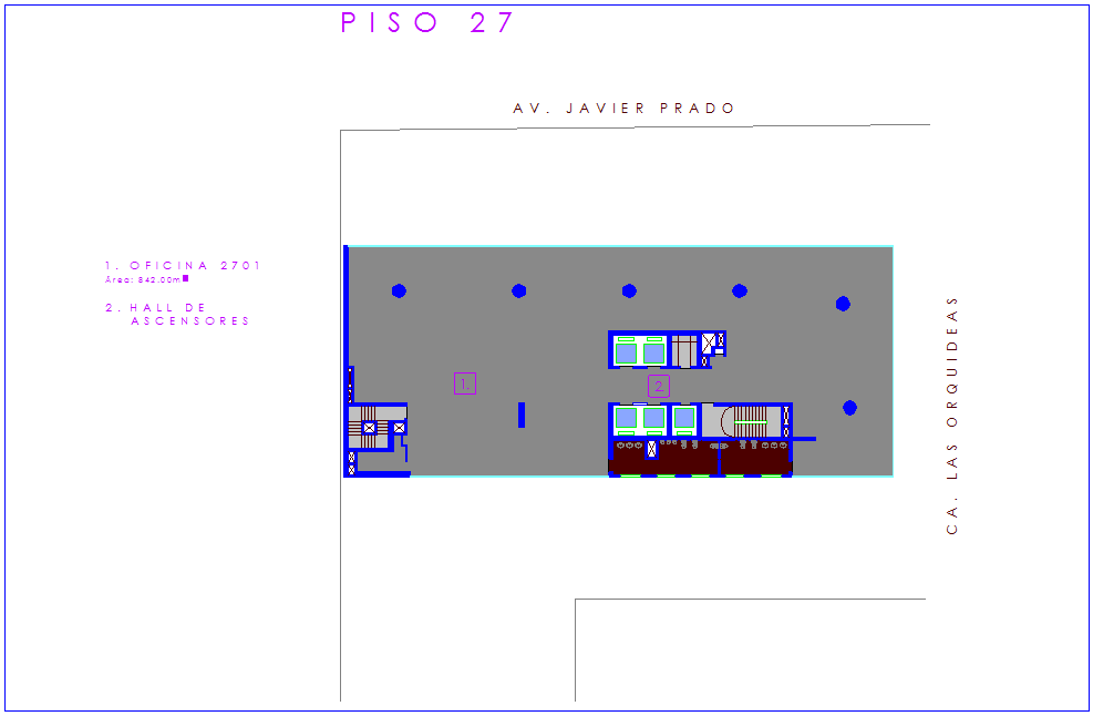 Architectural plan of office for floor number 27 dwg file