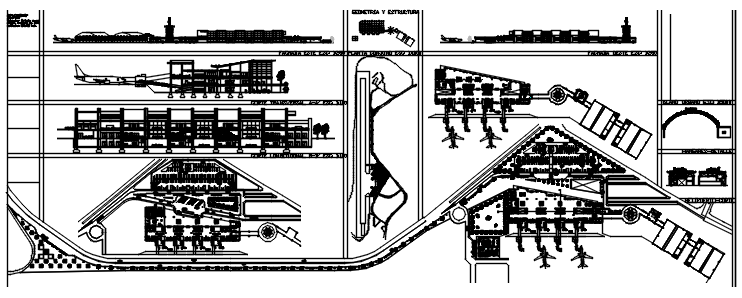 Architectural plan of the airport with detail dimension in dwg file