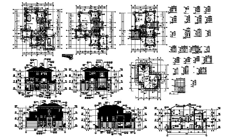 Architectural plan of the bungalow with detail dimension in dwg file