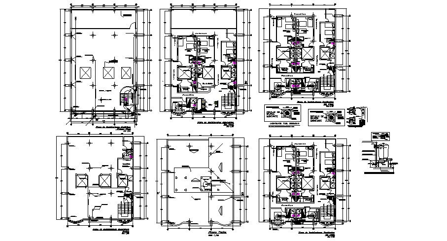 Architectural plan of the hotel building with a different section in AutoCAD