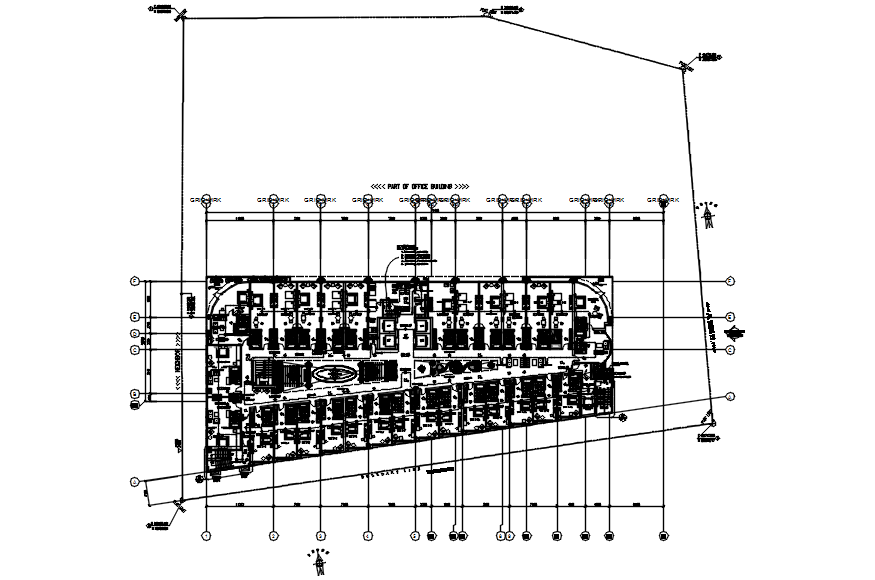 Architectural plan of the hotel building with detail dimension in AutoCAD