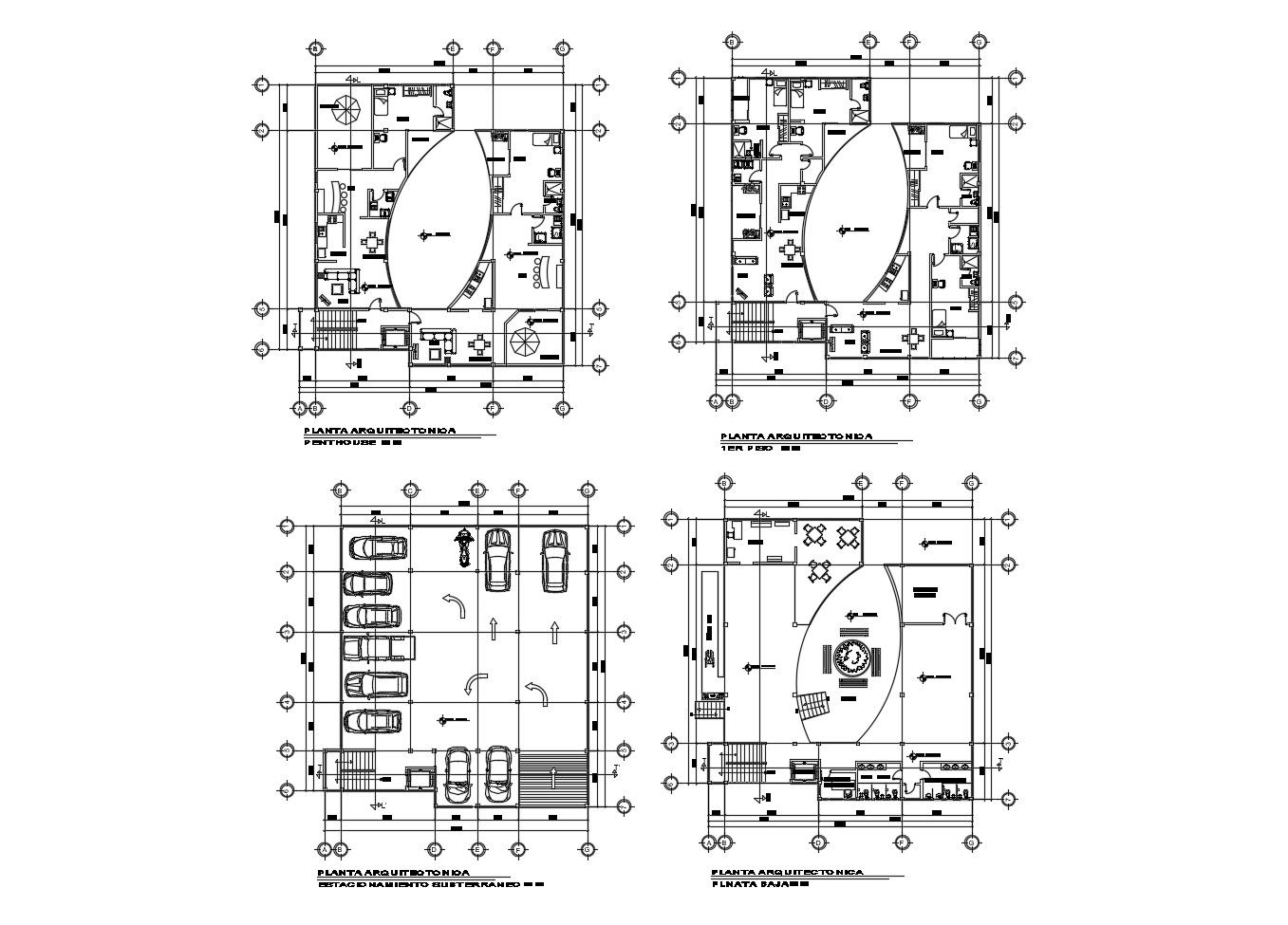 Architectural plan of the hotel building with detail dimension in dwg file