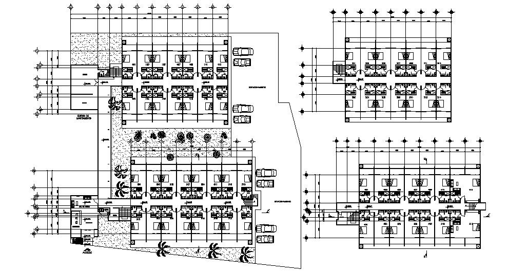 Architectural plan of the hotel with detail dimension in dwg file