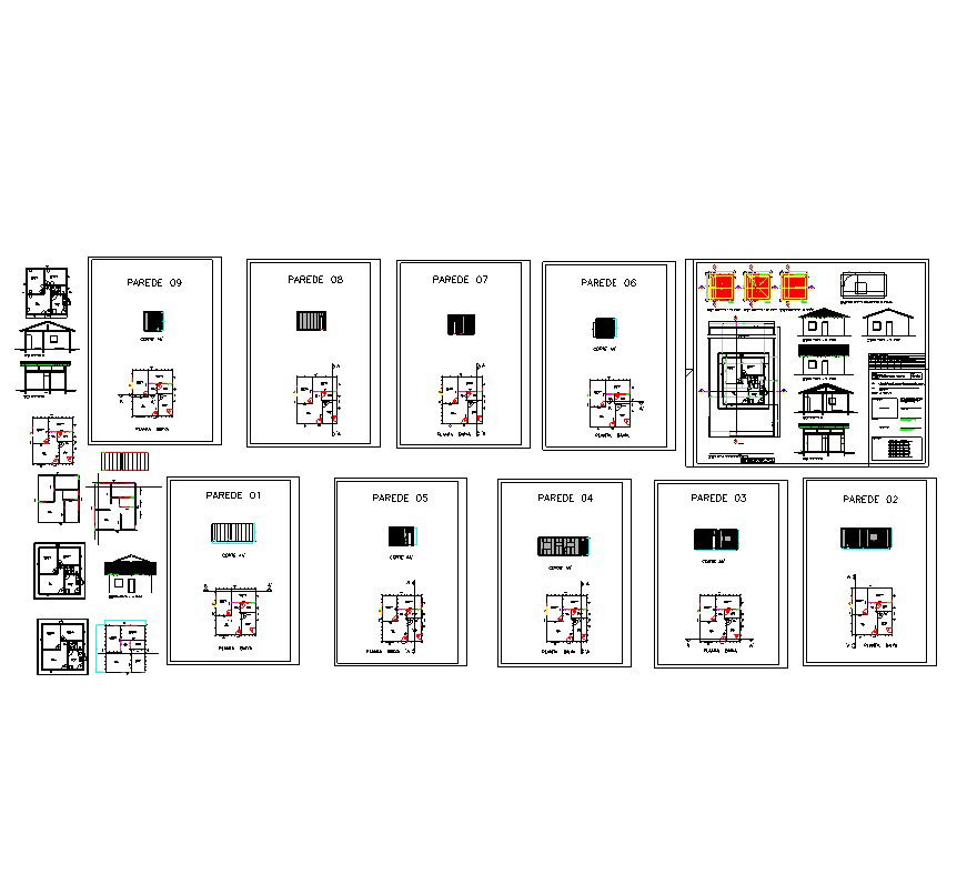 Architectural plan of the house with different elevation and section in dwg file