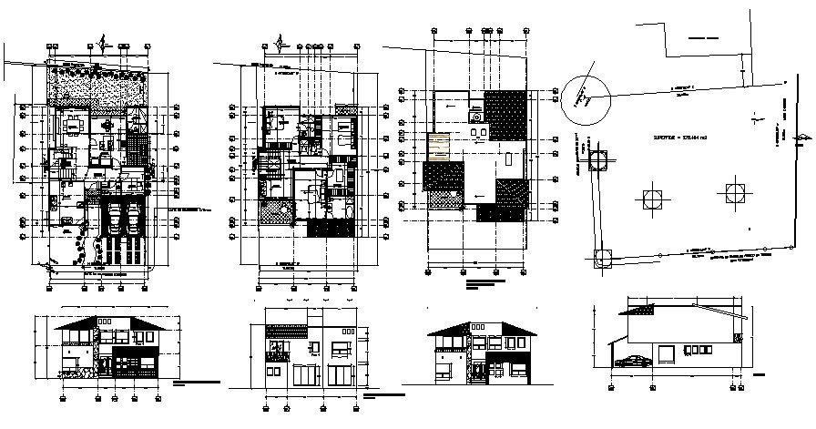 Architectural plan of the house with elevation and section in dwg file