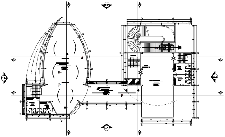 Architectural plan of the office building with detail dimension in dwg file
