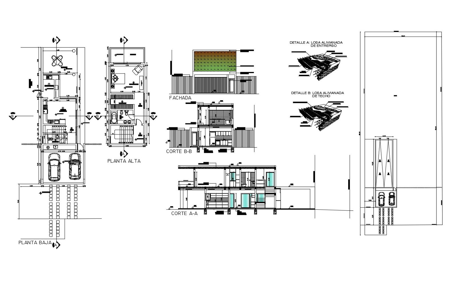 Architectural plan of the residential house with elevation detail in dwg file