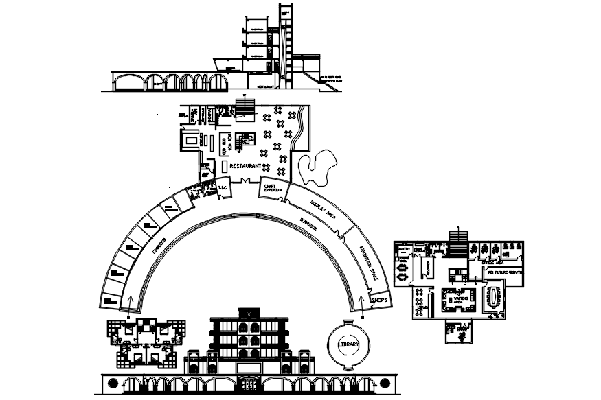 Architectural plan of the restaurant with furniture details in dwg file