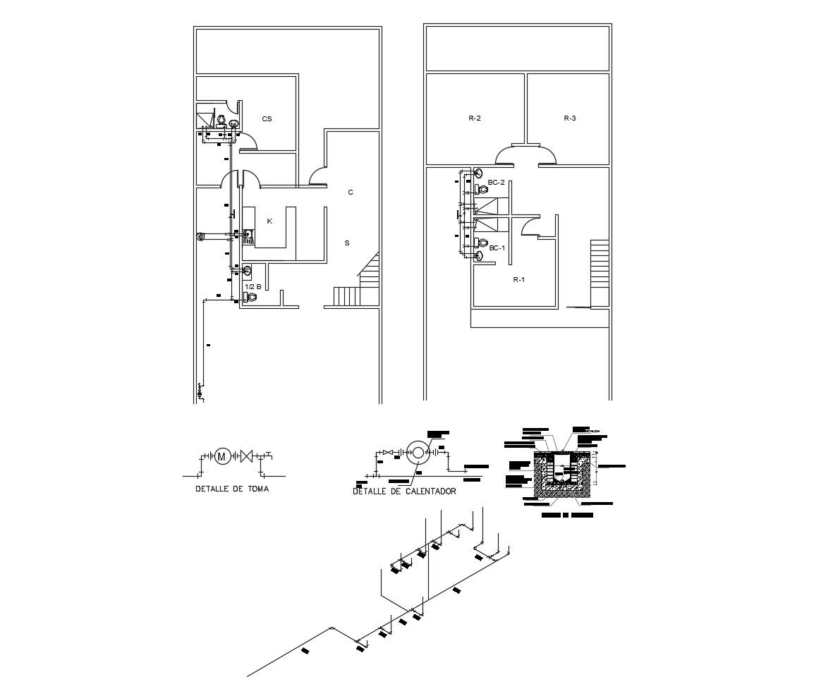 Architectural plan of the villa with detail dimension in AutoCAD