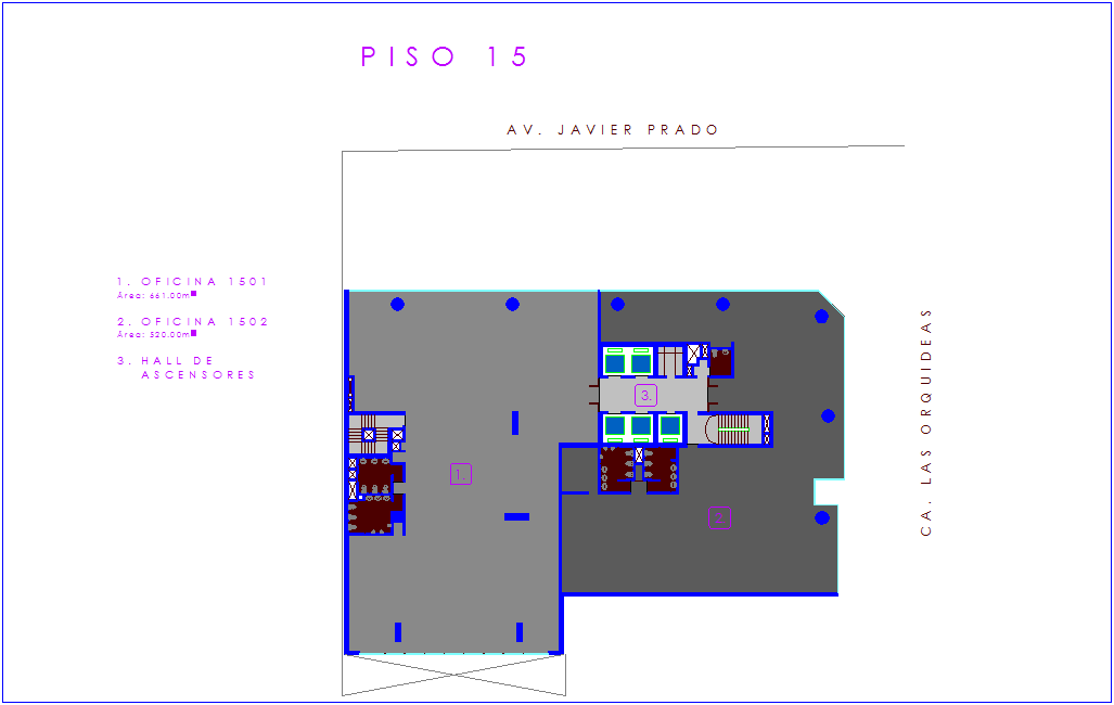 Architectural view of fifteen floor plan for office design dwg file