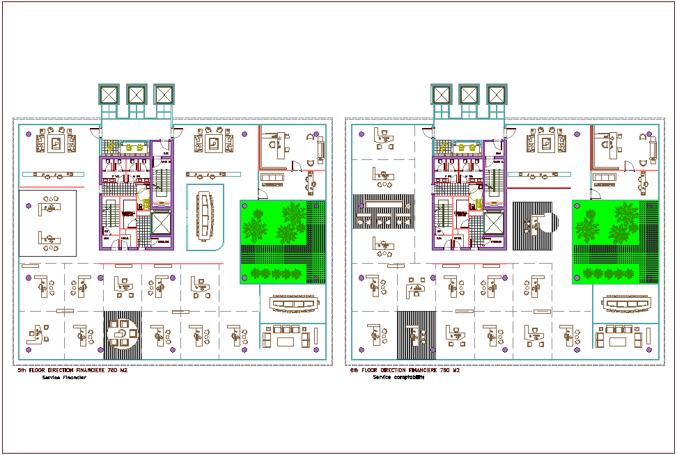 Architectural view of fifth and sixth floor plan for bank dwg file