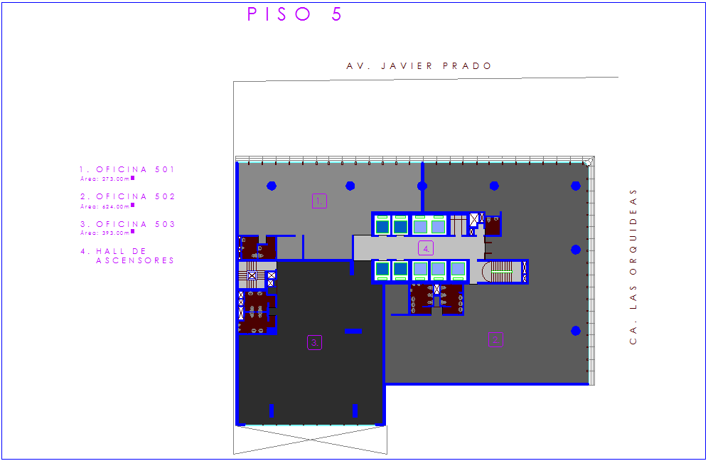 Architectural view of fifth floor plan of office dwg file