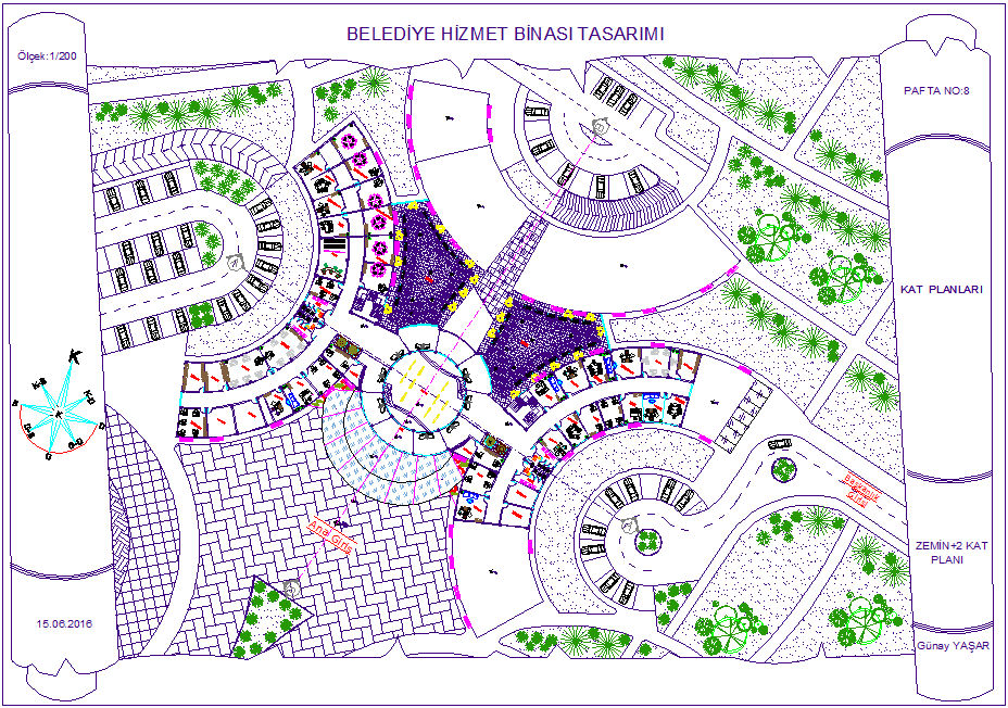 Architectural view of municipal building floor number eight plan dwg file