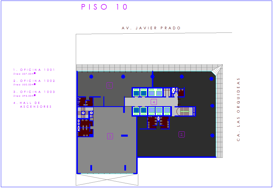 Architectural view of office floor plan of tenth floor dwg file