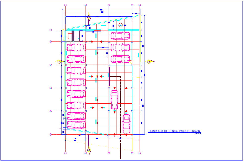 Architectural view of parking plan of bank dwg file